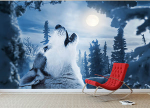 Howling to the moon Wall Mural Wallpaper - Canvas Art Rocks - 2