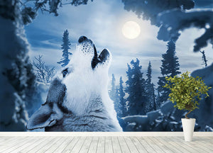 Howling to the moon Wall Mural Wallpaper - Canvas Art Rocks - 4