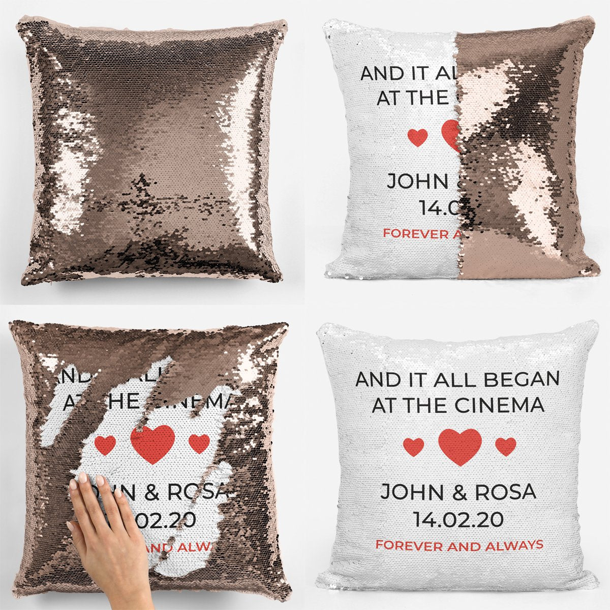 'And It All Began' Love Story Sequin Magic Cushion