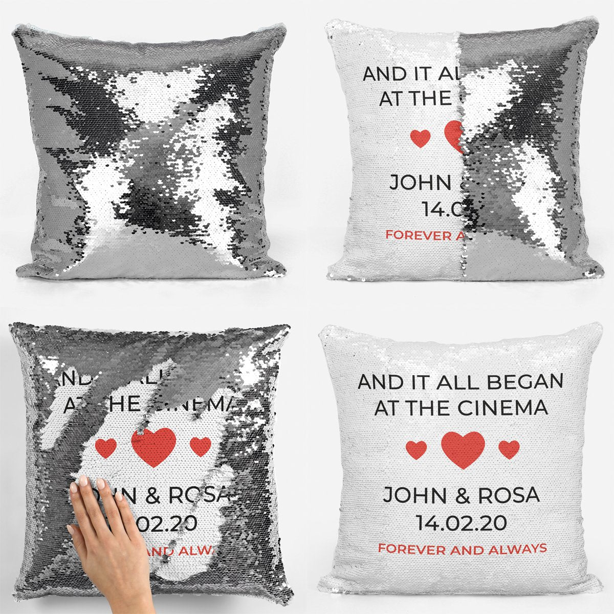 'And It All Began' Love Story Sequin Magic Cushion