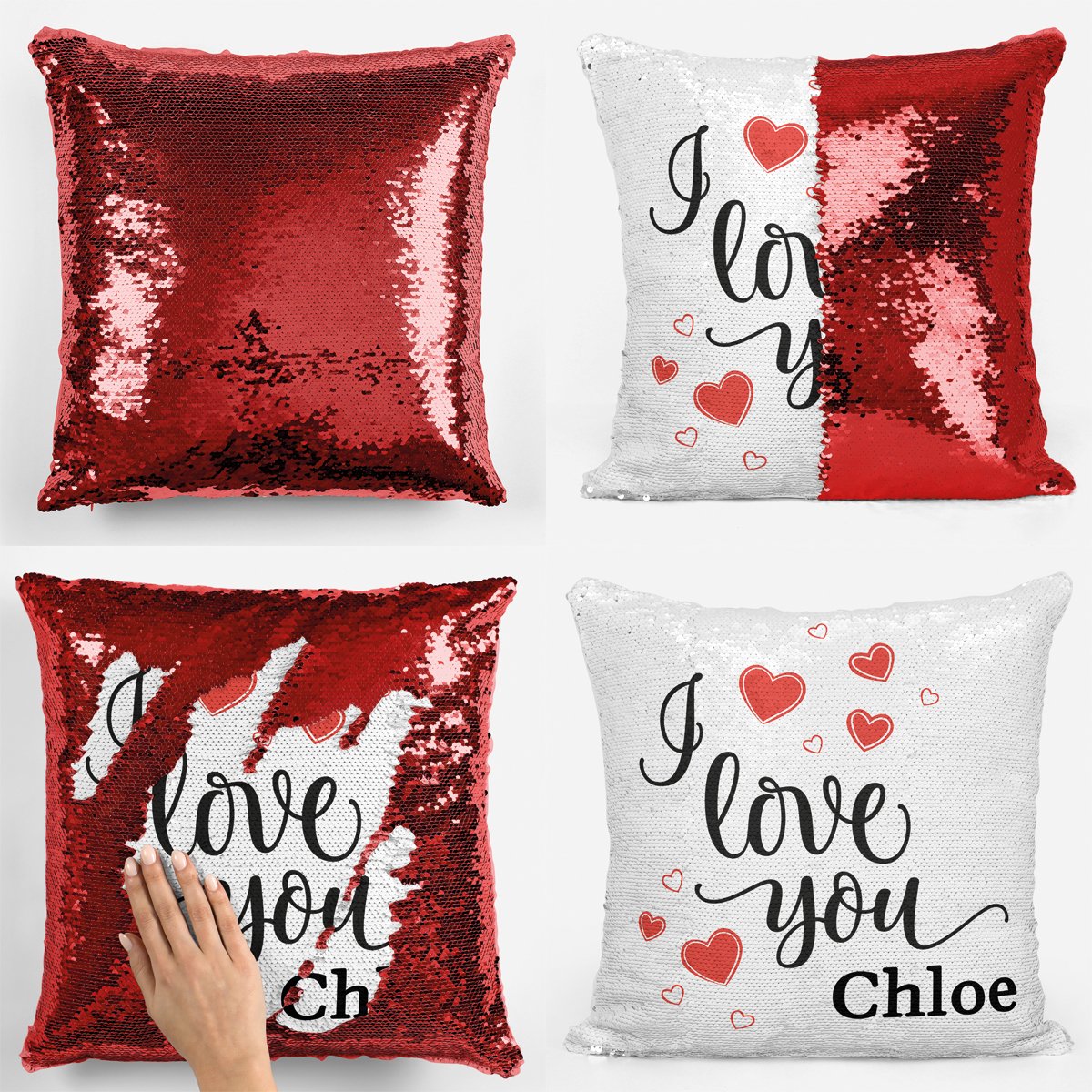 I Love You Sequin Magic Cushion - Red