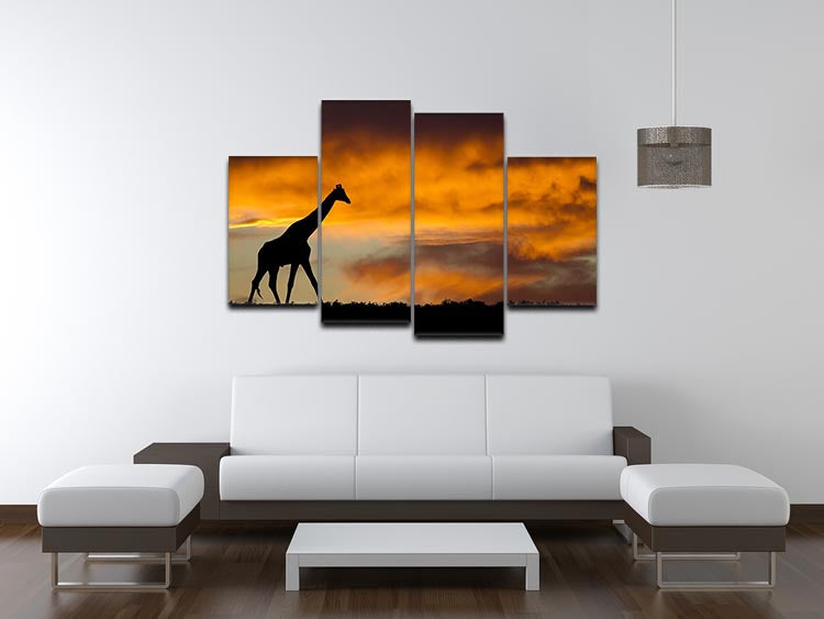 Idyllic african wildlife silhouette 4 Split Panel Canvas - Canvas Art Rocks - 3