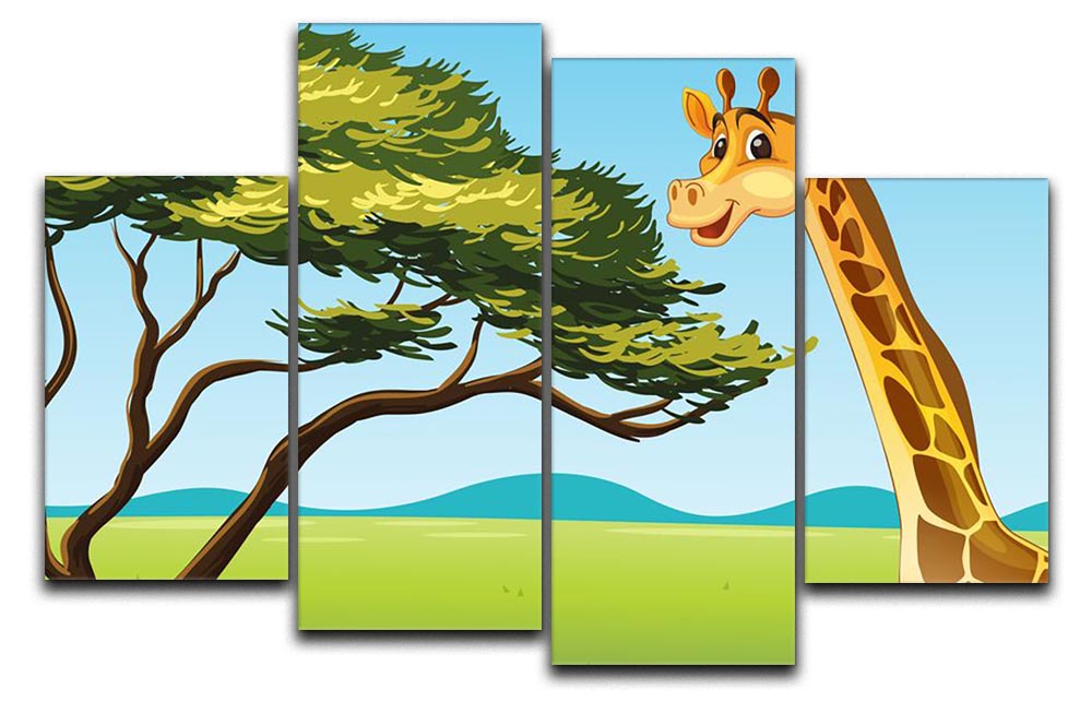 Illustration of a giraffe eating 4 Split Panel Canvas - Canvas Art Rocks - 1