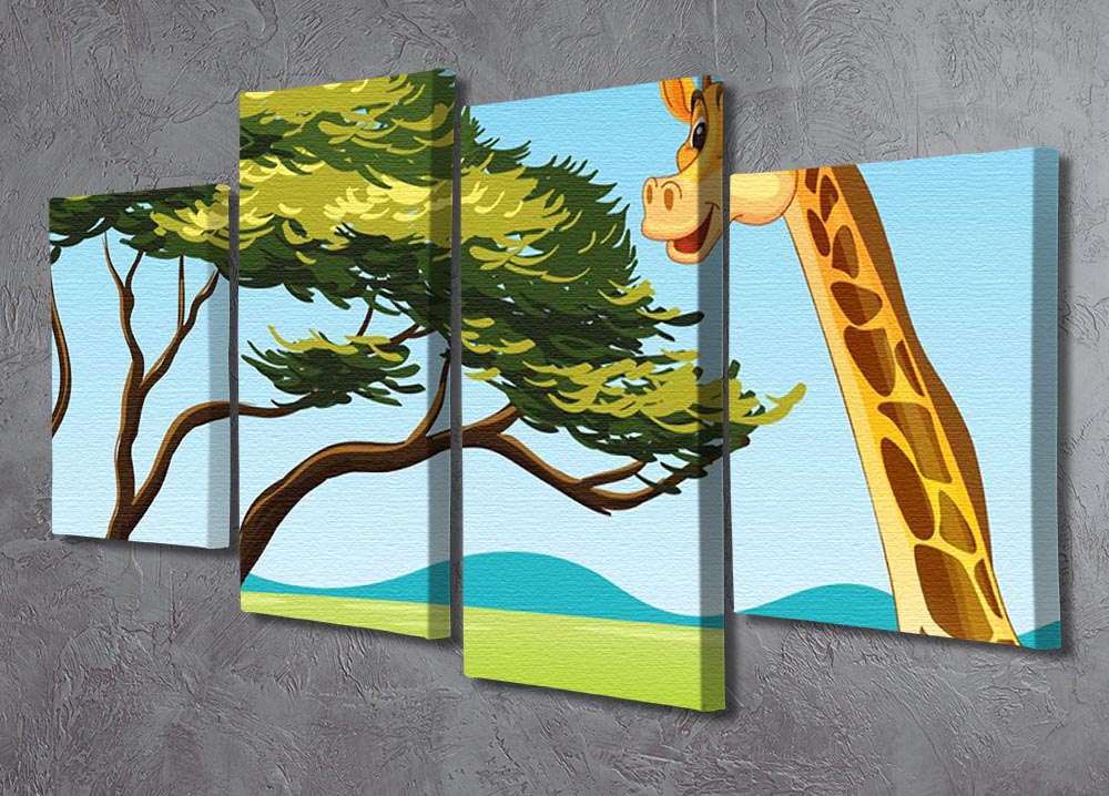 Illustration of a giraffe eating 4 Split Panel Canvas - Canvas Art Rocks - 2