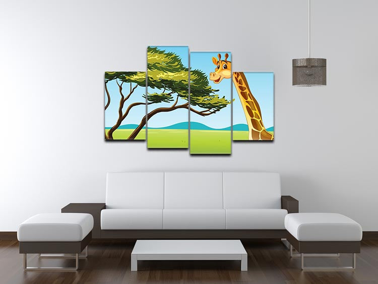 Illustration of a giraffe eating 4 Split Panel Canvas - Canvas Art Rocks - 3