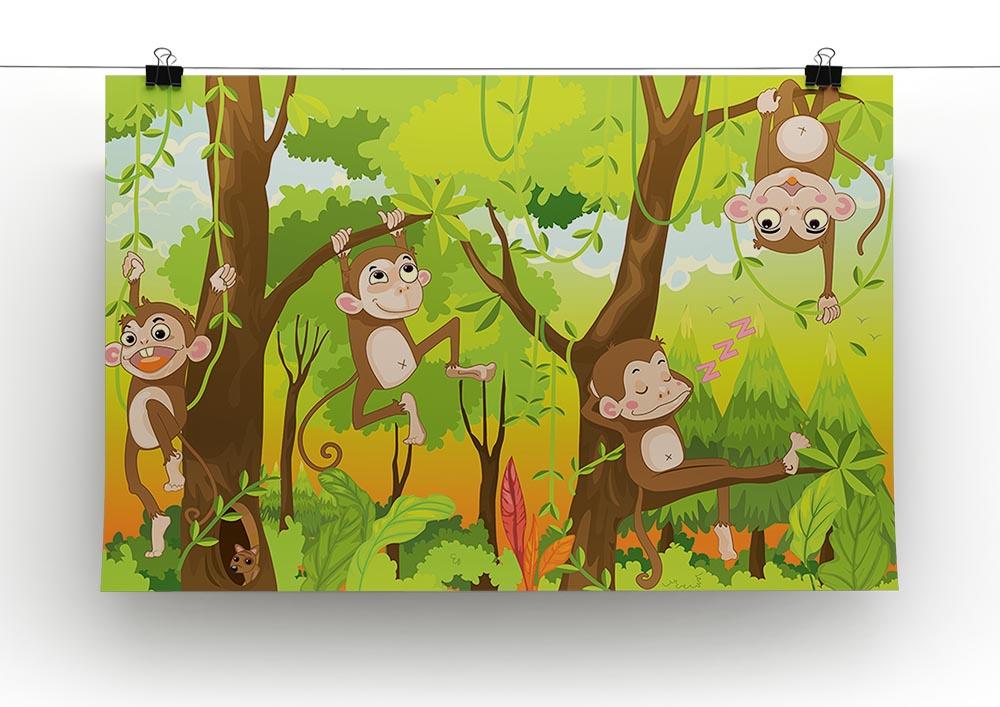 Illustration of a monkey in a jungle Canvas Print or Poster - Canvas Art Rocks - 2