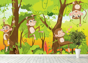 Illustration of a monkey in a jungle Wall Mural Wallpaper - Canvas Art Rocks - 4