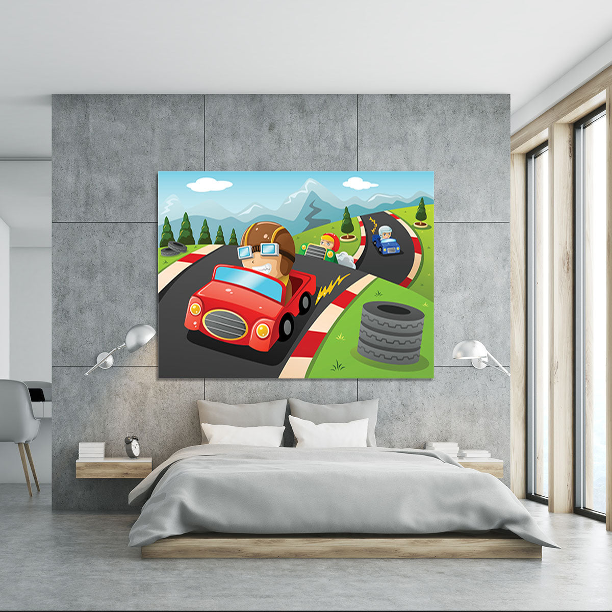 Illustration of happy kids in a car racing Canvas Print or Poster - Canvas Art Rocks - 5