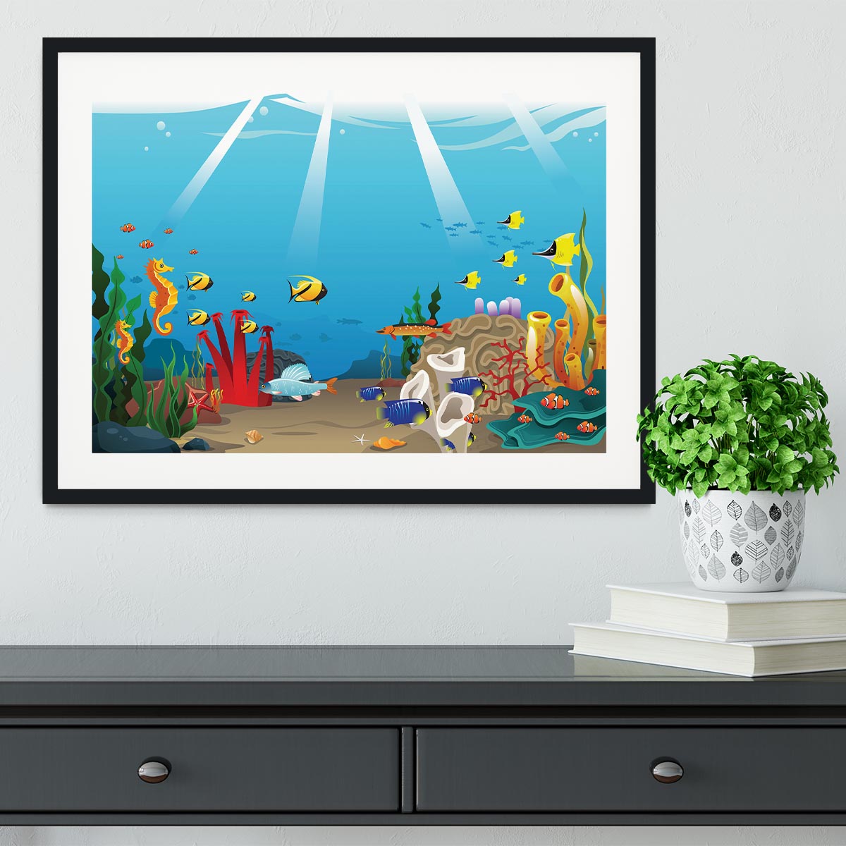 Illustration of marine life design Framed Print - Canvas Art Rocks - 1