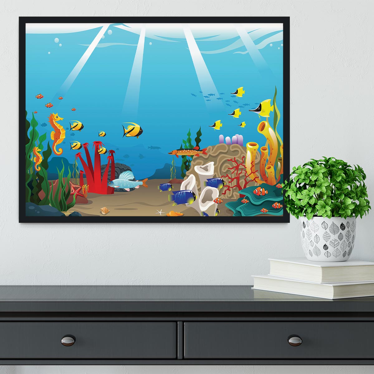 Illustration of marine life design Framed Print - Canvas Art Rocks - 2
