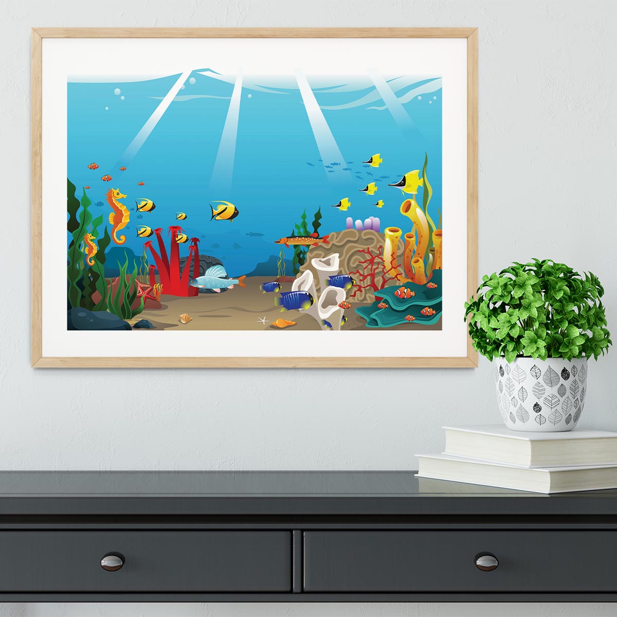 Illustration of marine life design Framed Print - Canvas Art Rocks - 3