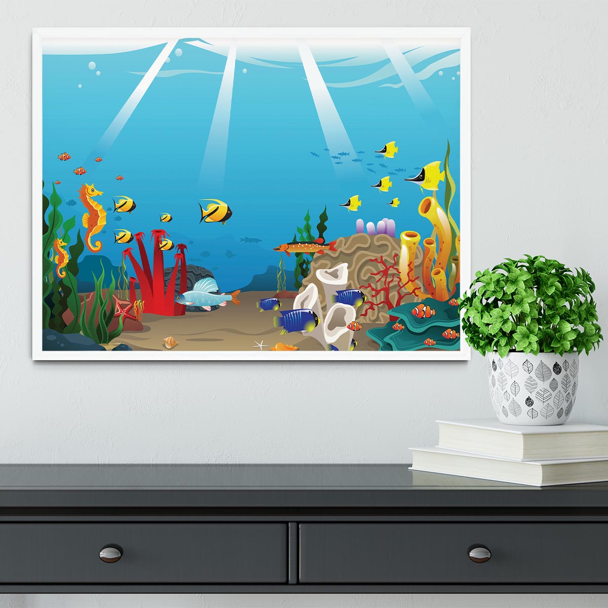 Illustration of marine life design Framed Print - Canvas Art Rocks -6