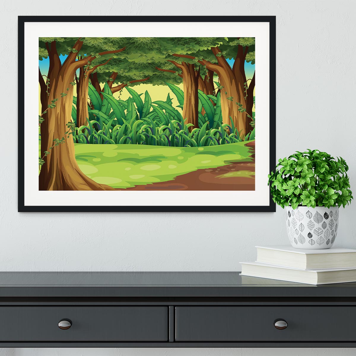 Illustration of the giant trees in the forest Framed Print - Canvas Art Rocks - 1
