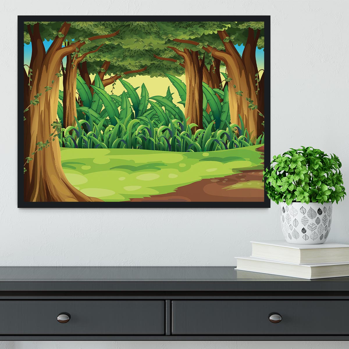 Illustration of the giant trees in the forest Framed Print - Canvas Art Rocks - 2