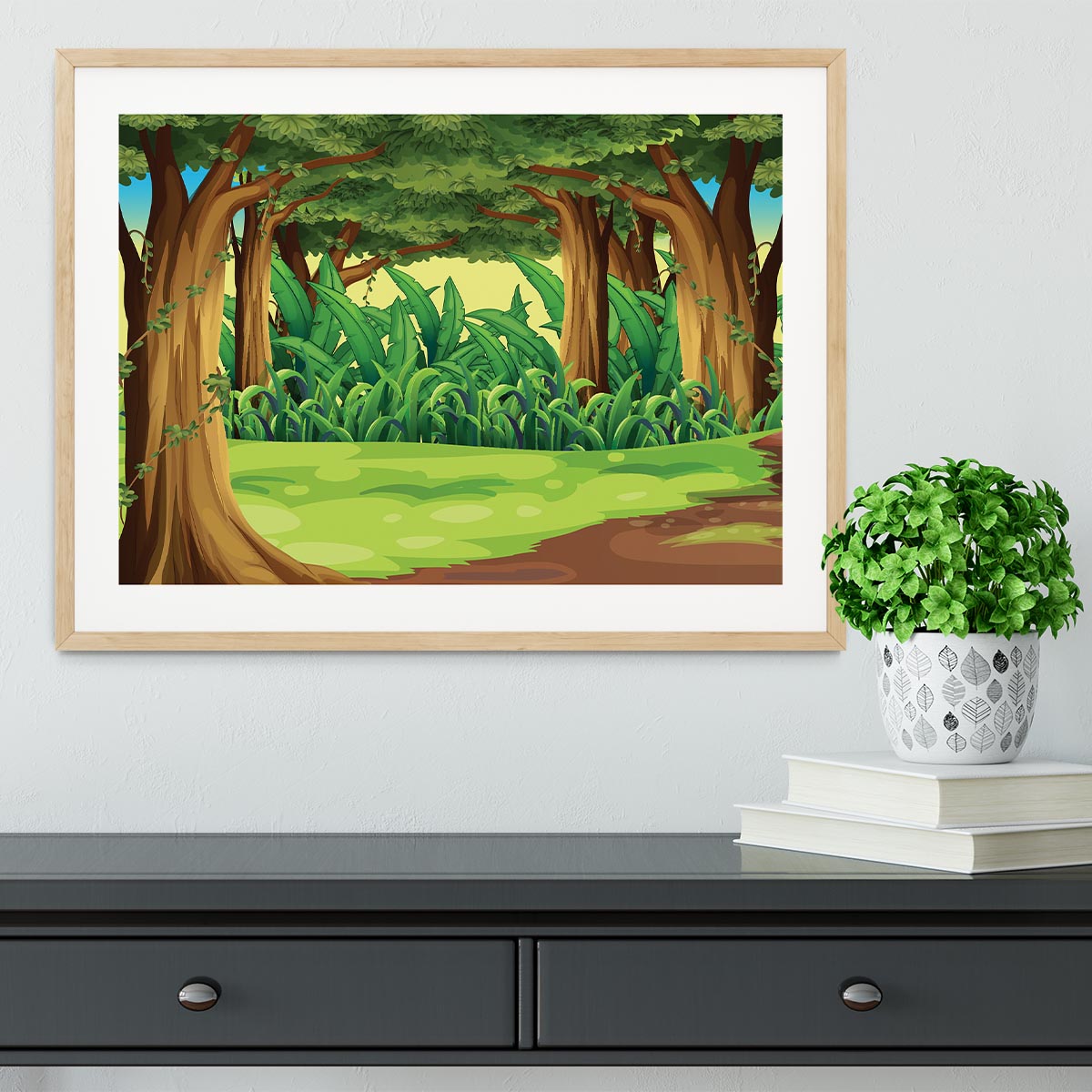 Illustration of the giant trees in the forest Framed Print - Canvas Art Rocks - 3