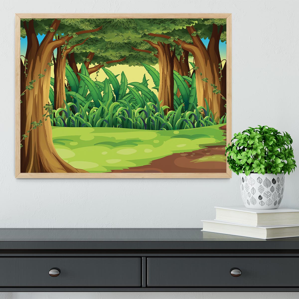 Illustration of the giant trees in the forest Framed Print - Canvas Art Rocks - 4