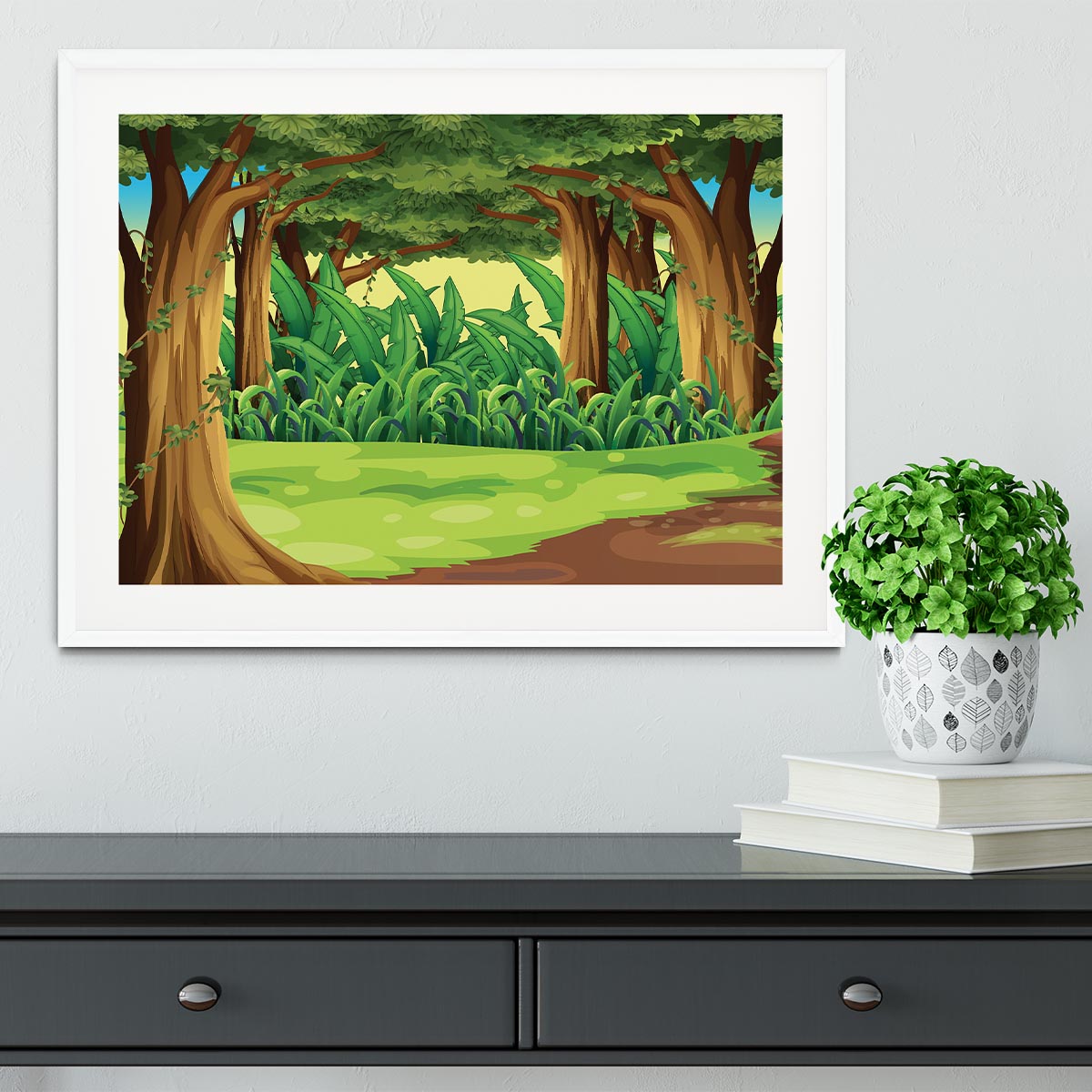 Illustration of the giant trees in the forest Framed Print - Canvas Art Rocks - 5