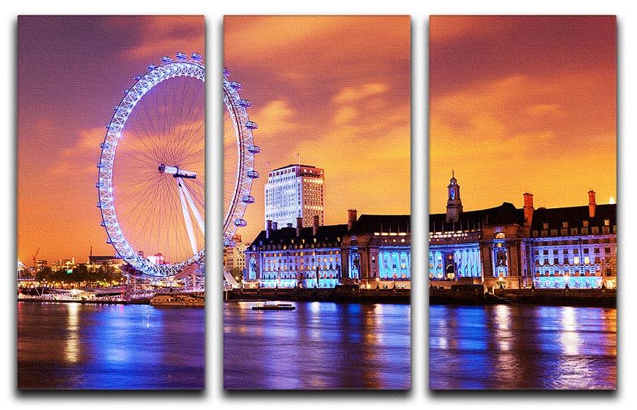 Ilumination of the London Eye 3 Split Panel Canvas Print - Canvas Art Rocks - 1