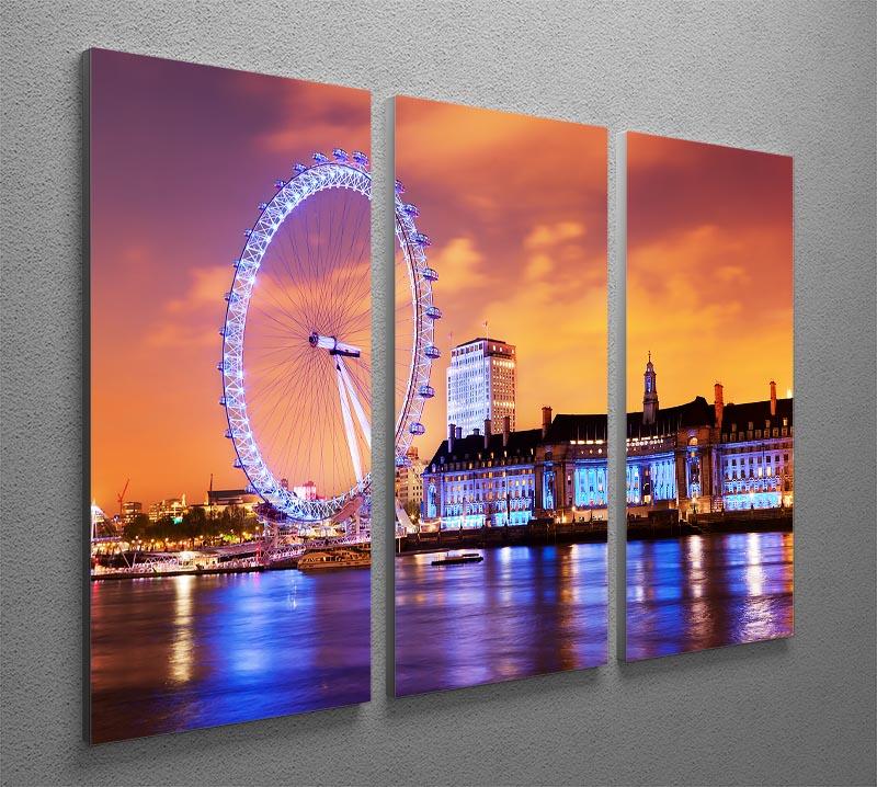 Ilumination of the London Eye 3 Split Panel Canvas Print - Canvas Art Rocks - 2
