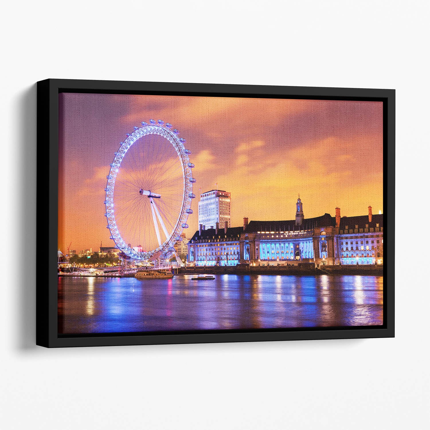 Ilumination of the London Eye Floating Framed Canvas