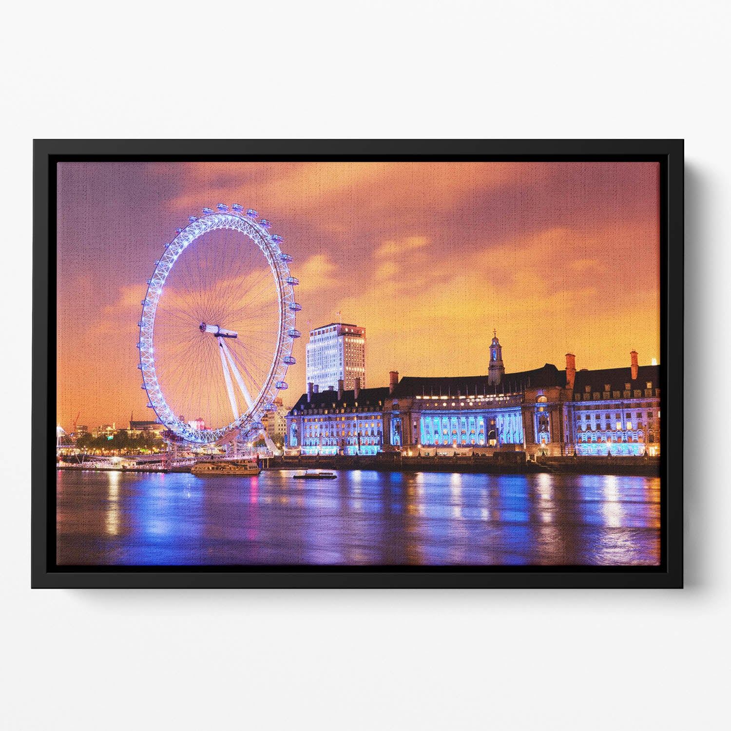 Ilumination of the London Eye Floating Framed Canvas