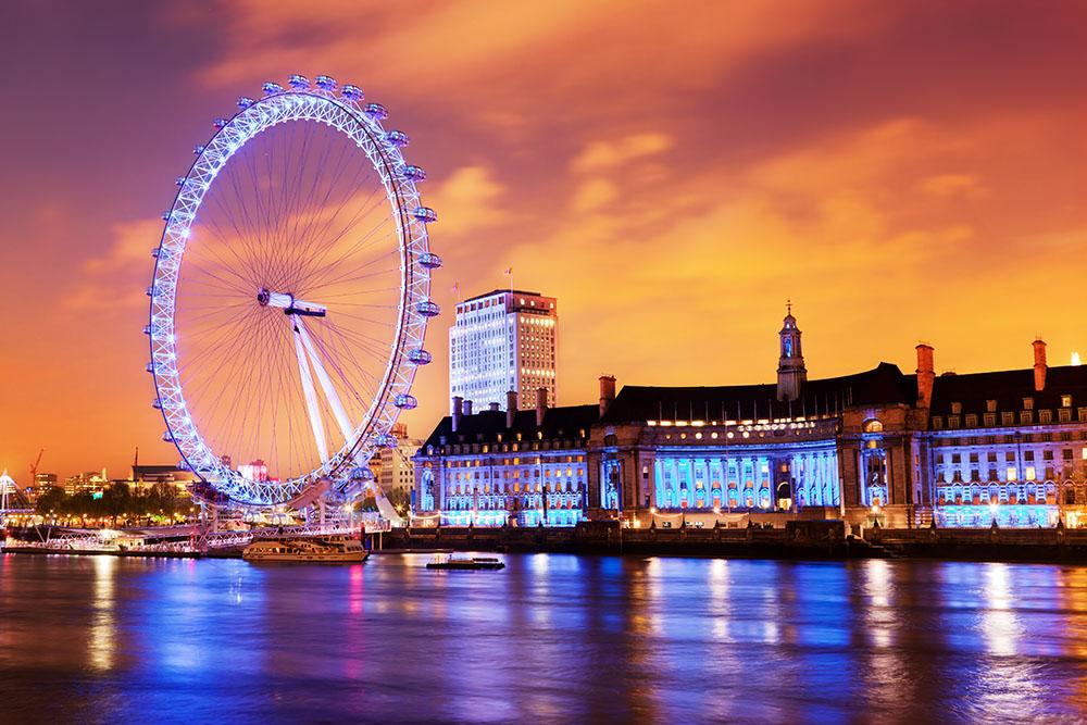 Ilumination of the London Eye Wall Mural Wallpaper - Canvas Art Rocks - 1
