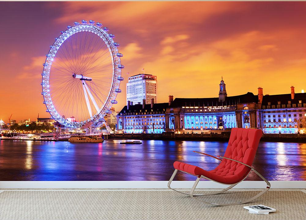 Ilumination of the London Eye Wall Mural Wallpaper - Canvas Art Rocks - 2