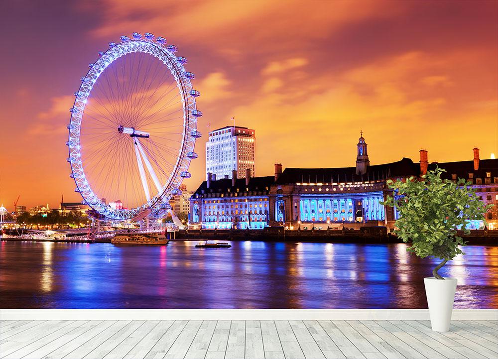 Ilumination of the London Eye Wall Mural Wallpaper - Canvas Art Rocks - 4