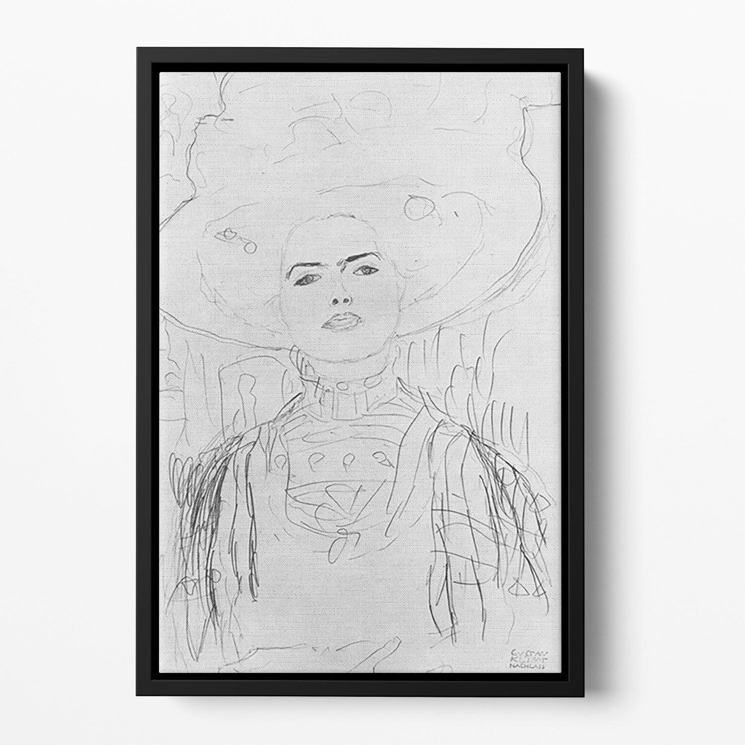 Image of a girl with a big hat by Klimt Floating Framed Canvas