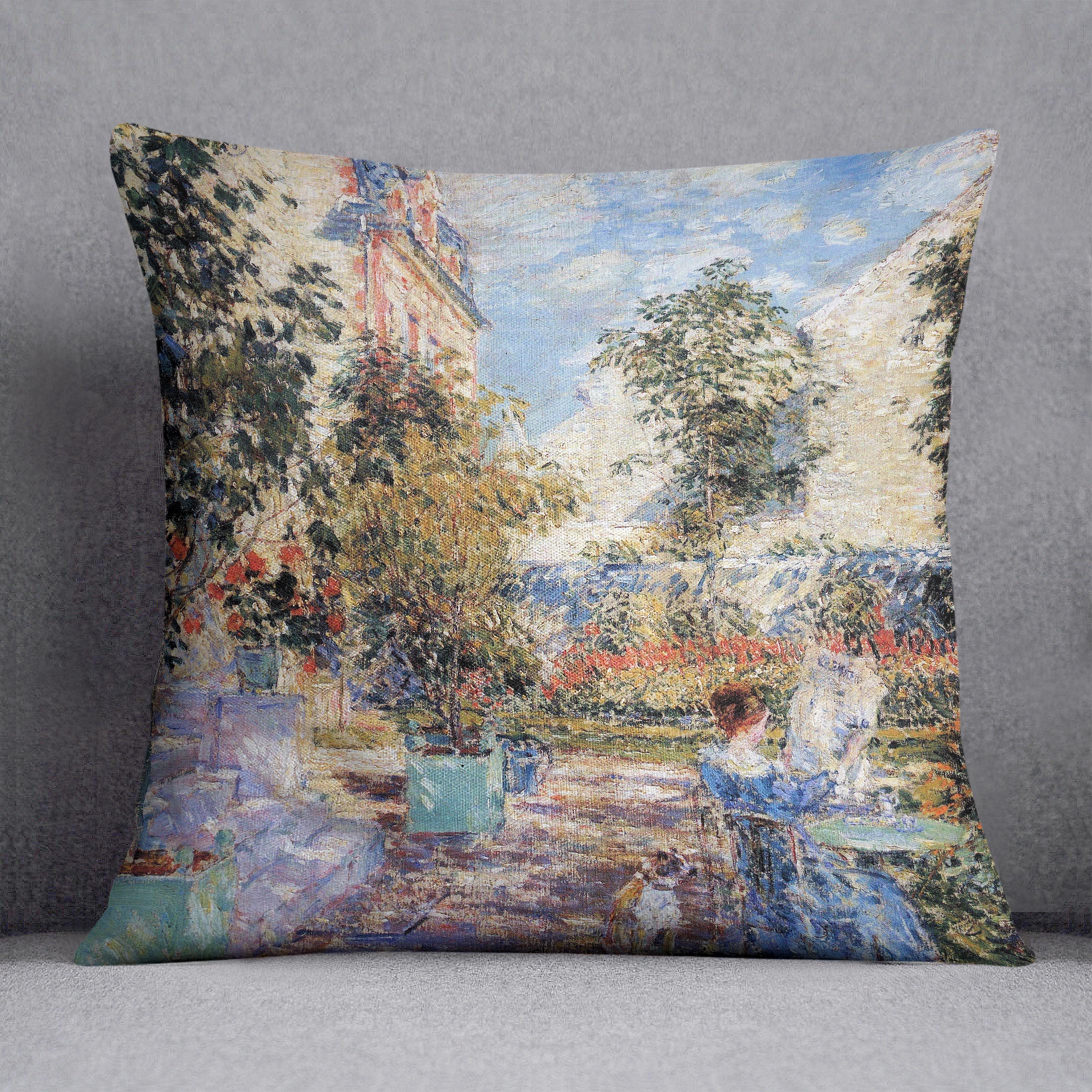 In a French garden by Hassam Cushion - Canvas Art Rocks - 1
