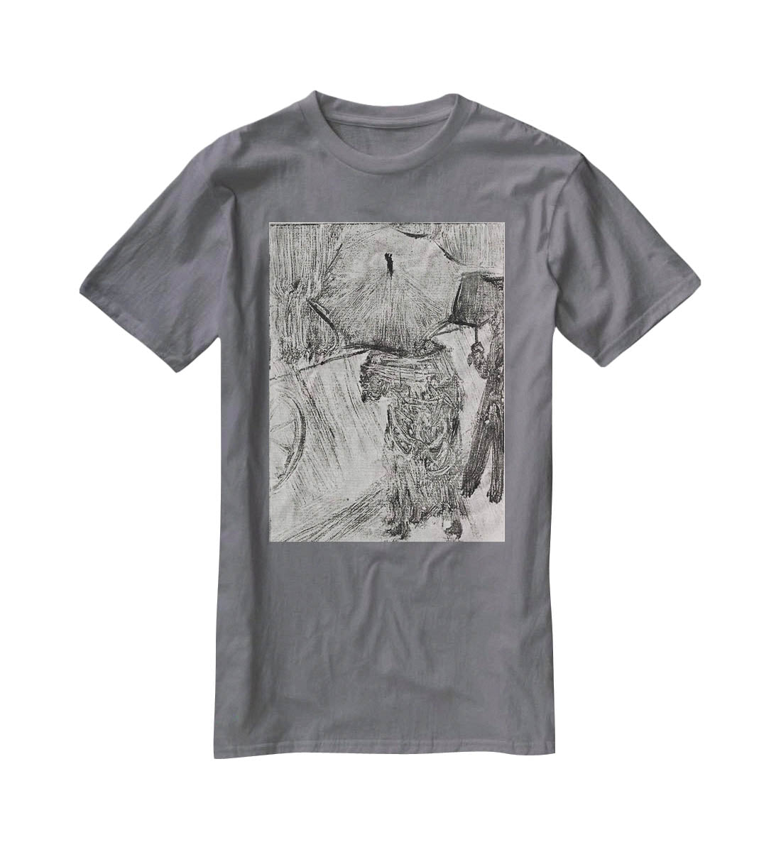 In the Rain by Degas T-Shirt - Canvas Art Rocks - 3