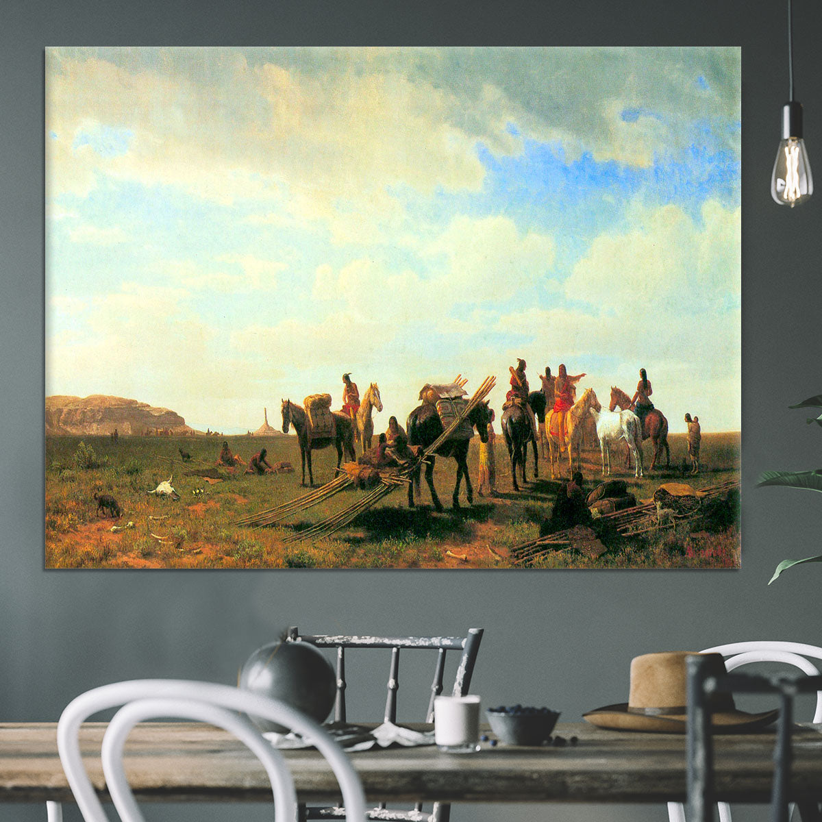 Indians near Fort Laramie by Bierstadt Canvas Print or Poster - Canvas Art Rocks - 3