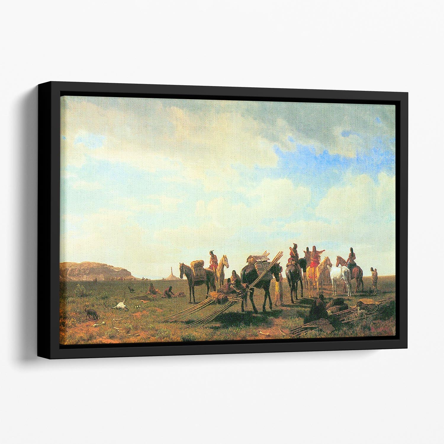 Indians near Fort Laramie by Bierstadt Floating Framed Canvas - Canvas Art Rocks - 1