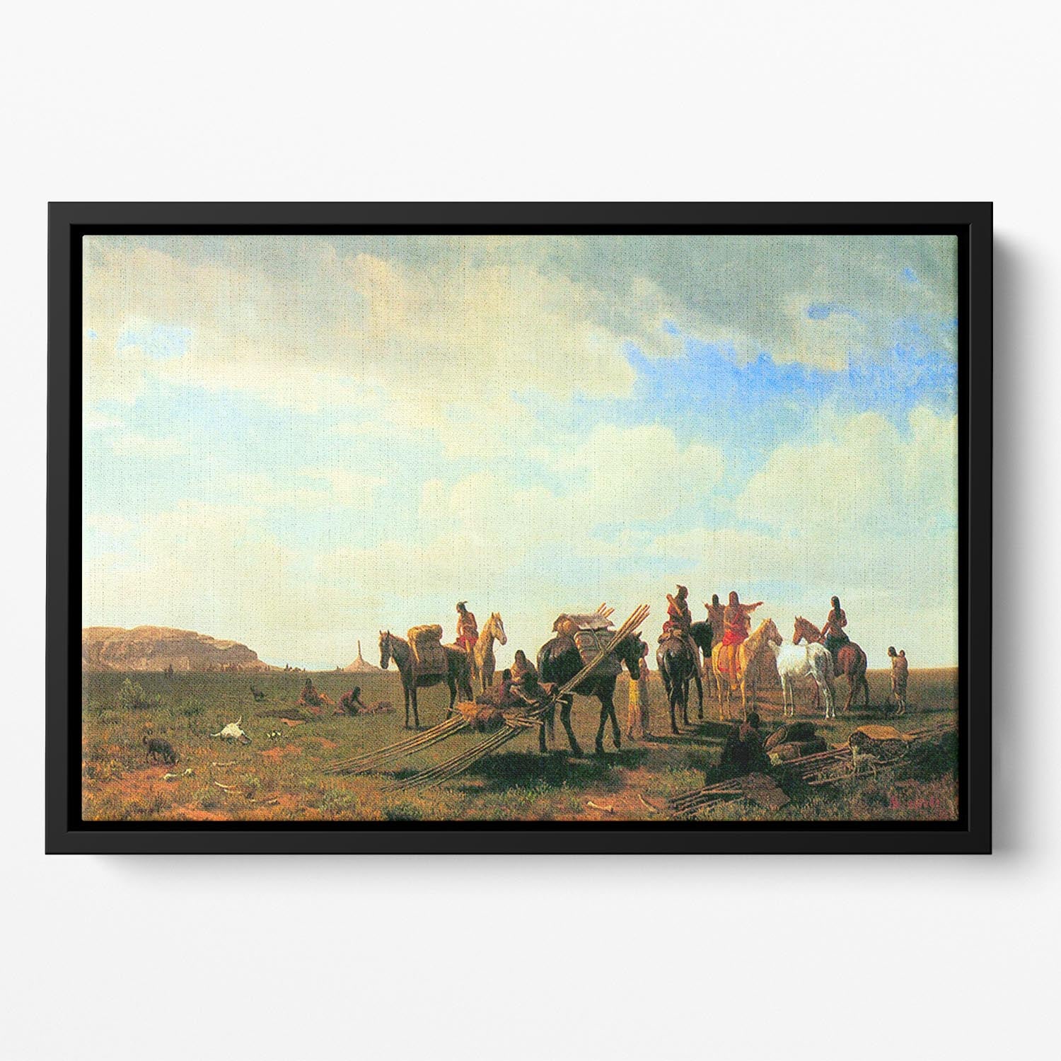 Indians near Fort Laramie by Bierstadt Floating Framed Canvas - Canvas Art Rocks - 2