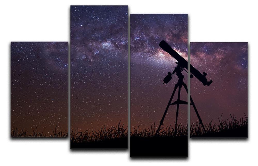 Infinite space background with silhouette of telescope 4 Split Panel Canvas  - Canvas Art Rocks - 1