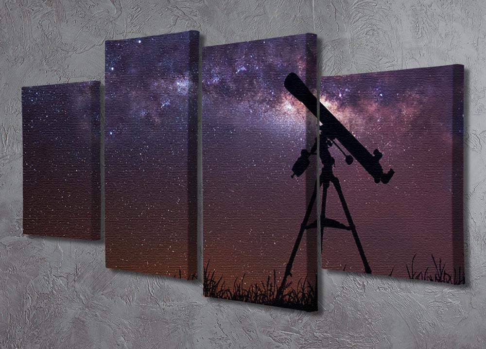 Infinite space background with silhouette of telescope 4 Split Panel Canvas - Canvas Art Rocks - 2