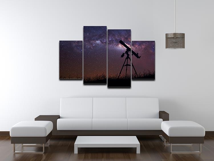 Infinite space background with silhouette of telescope 4 Split Panel Canvas - Canvas Art Rocks - 3