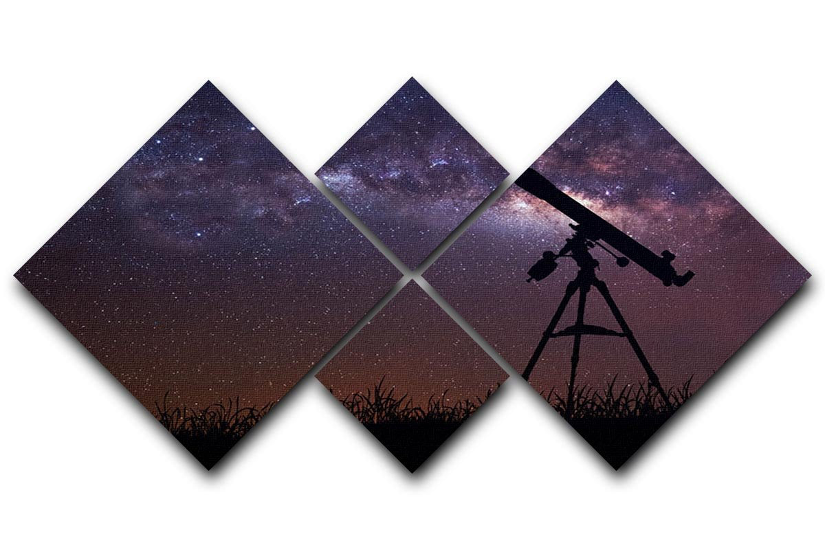 Infinite space background with silhouette of telescope 4 Square Multi Panel Canvas  - Canvas Art Rocks - 1