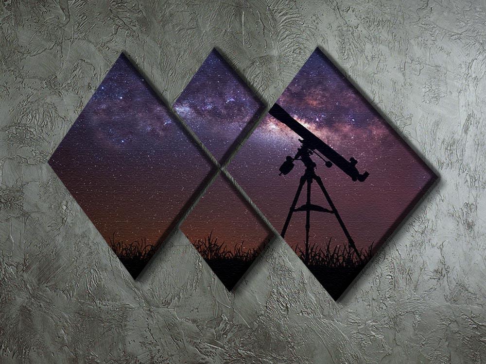 Infinite space background with silhouette of telescope 4 Square Multi Panel Canvas - Canvas Art Rocks - 2