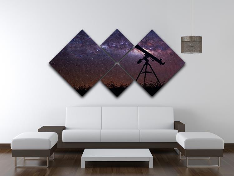 Infinite space background with silhouette of telescope 4 Square Multi Panel Canvas - Canvas Art Rocks - 3