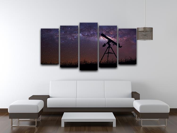 Infinite space background with silhouette of telescope 5 Split Panel Canvas - Canvas Art Rocks - 3