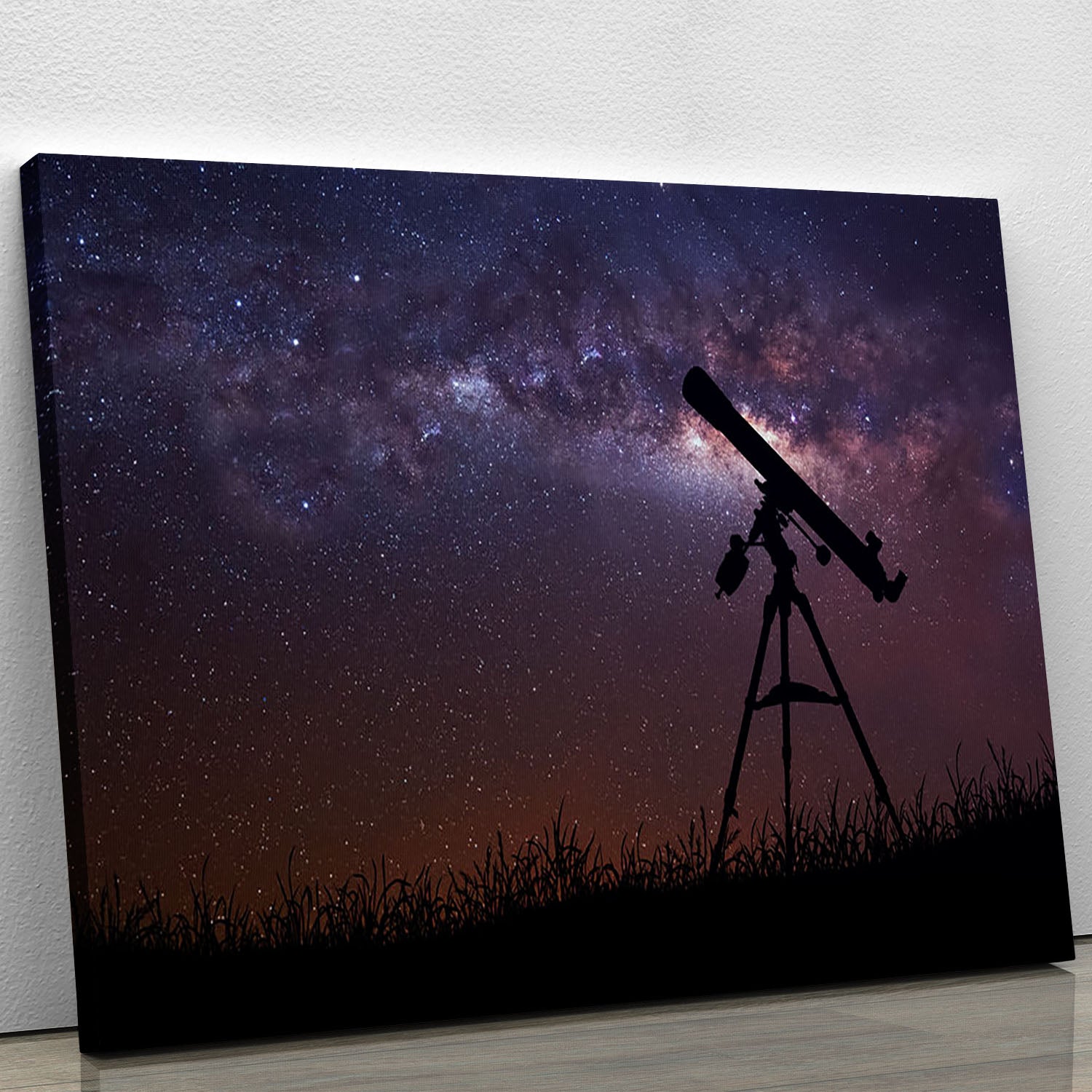 Infinite space background with silhouette of telescope Canvas Print or Poster - Canvas Art Rocks - 1
