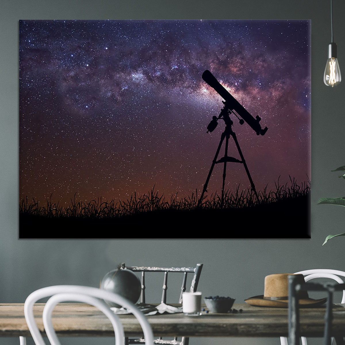 Infinite space background with silhouette of telescope Canvas Print or Poster - Canvas Art Rocks - 3