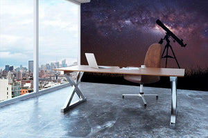 Infinite space background with silhouette of telescope Wall Mural Wallpaper - Canvas Art Rocks - 3