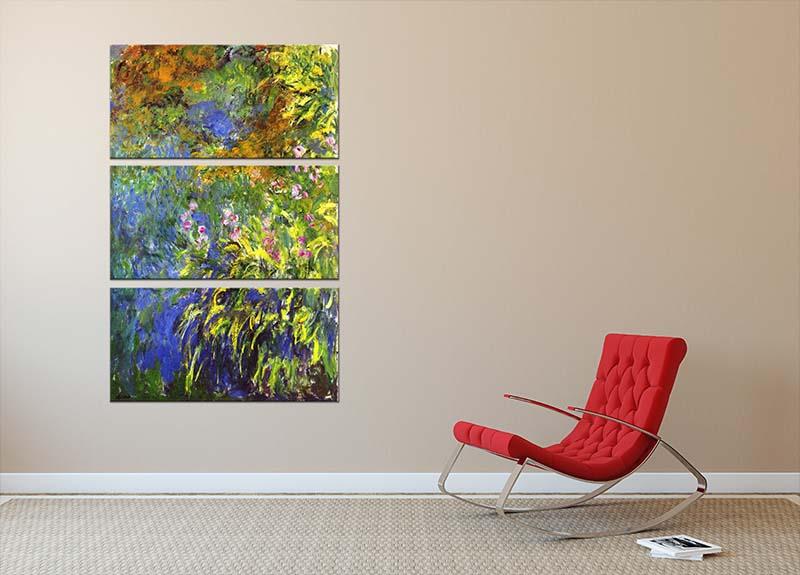 Iris at the sea rose pond 2 by Monet 3 Split Panel Canvas Print - Canvas Art Rocks - 2