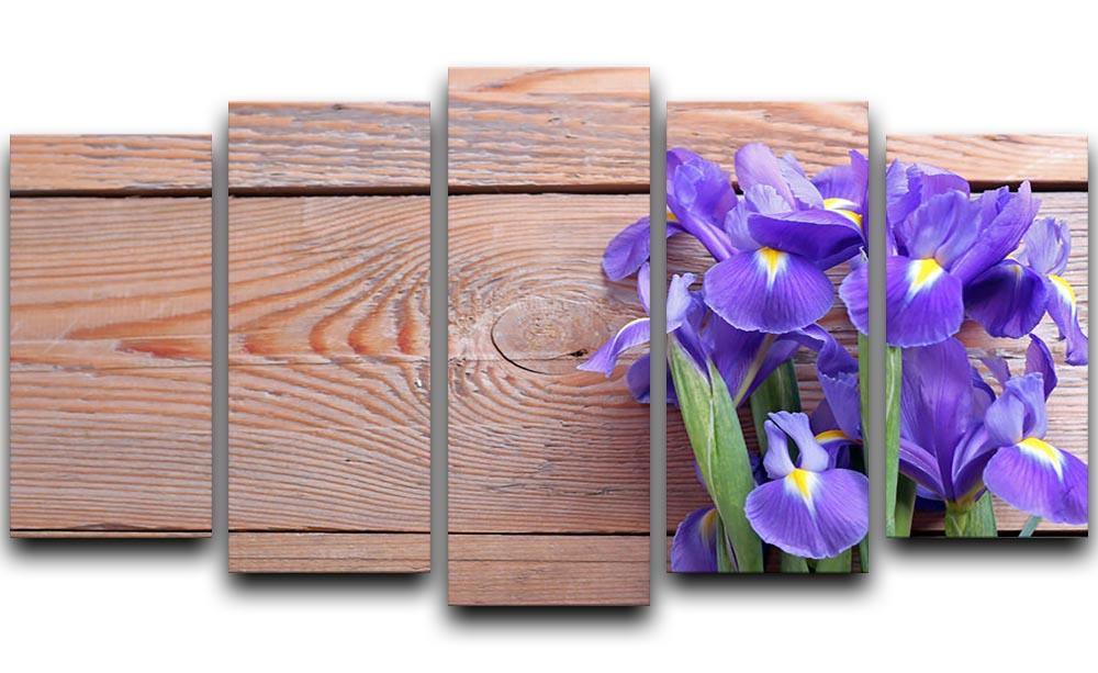 Iris on an old wooden background 5 Split Panel Canvas  - Canvas Art Rocks - 1