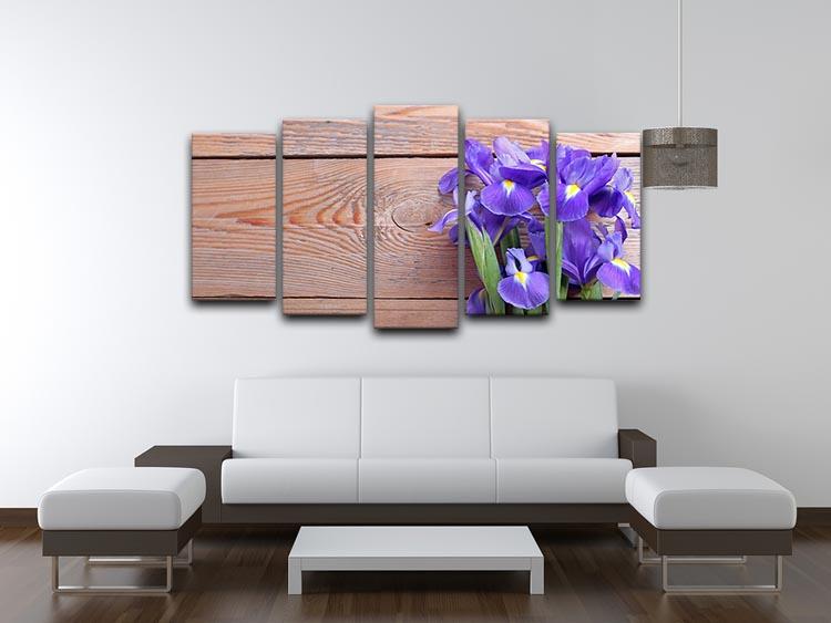 Iris on an old wooden background 5 Split Panel Canvas  - Canvas Art Rocks - 3