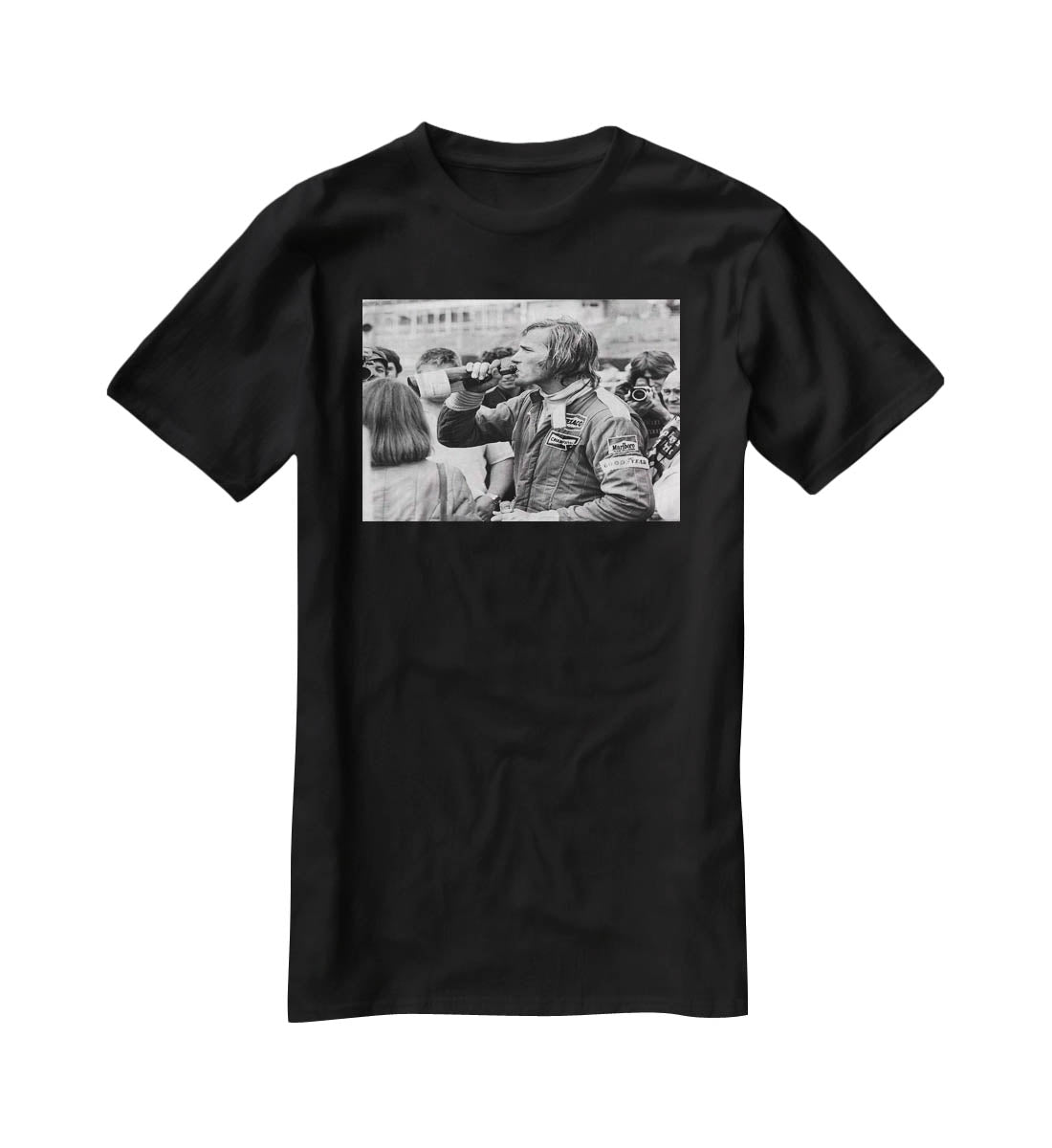 James Hunt swigging champagne T-Shirt - Canvas Art Rocks - 1