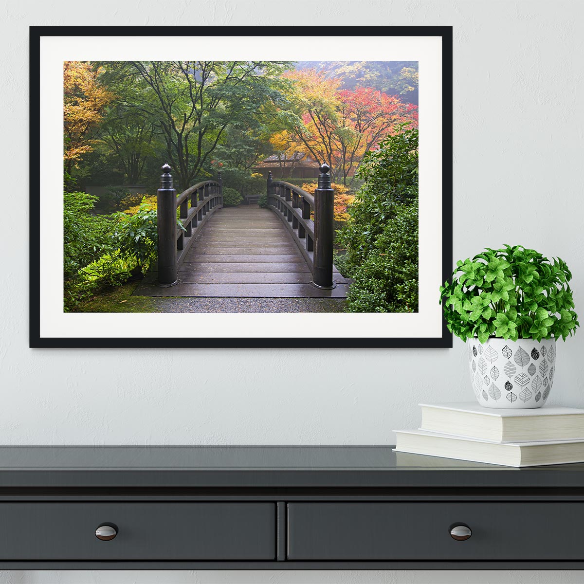 Japanese Garden Oregon in Autumn Framed Print - Canvas Art Rocks - 1
