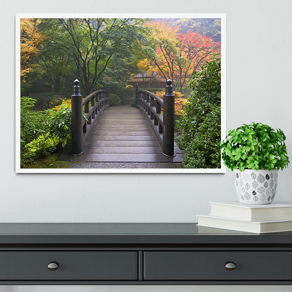 Japanese Garden Oregon in Autumn Framed Print - Canvas Art Rocks -6